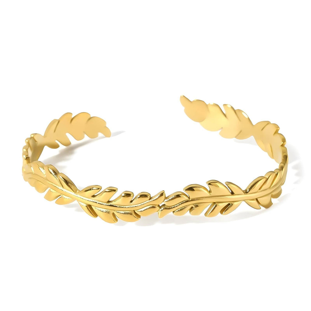 Liara Bangle - gold leaf cuff front view