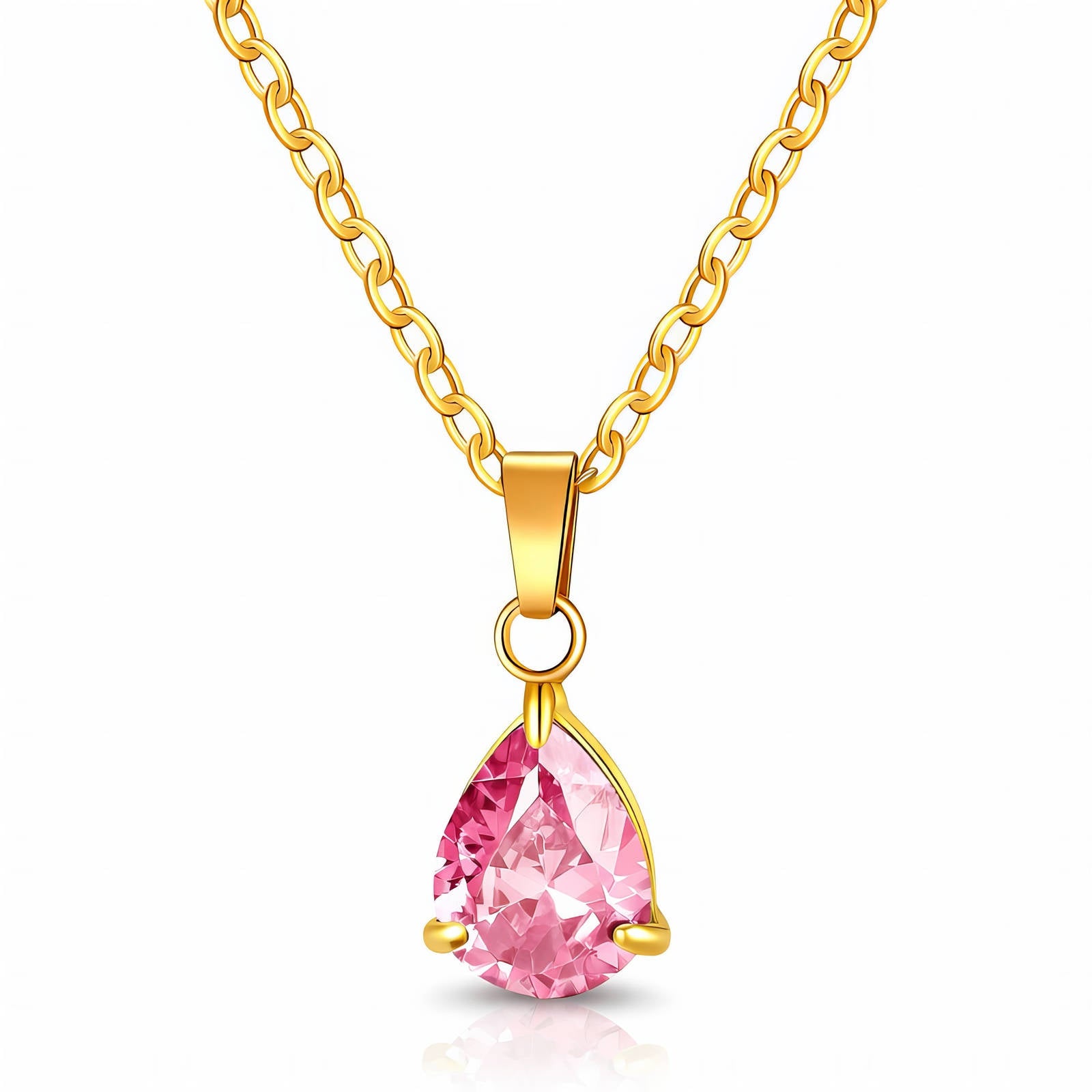 Rosella Pendant Necklace — 18k gold-plated pink cubic zirconia teardrop pendant necklace