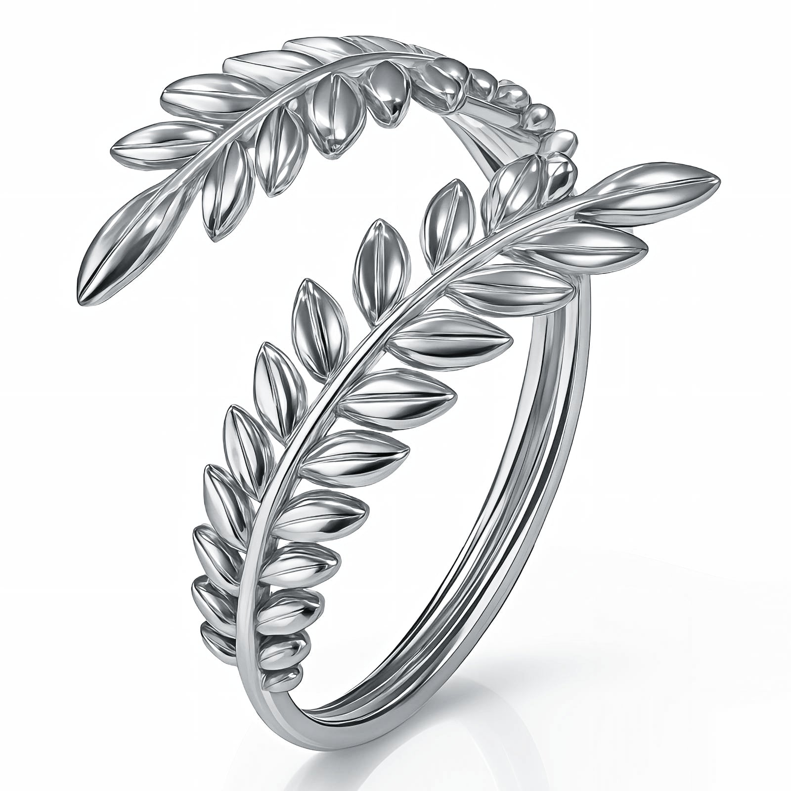 Verdelle Ring — open adjustable stainless steel laurel leaf ring